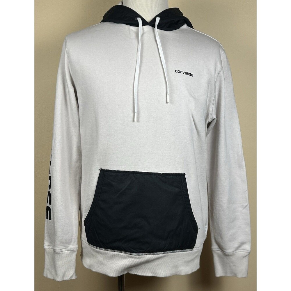 Converse Men's Medium White Black Colorblock Pullover Hoodie Kangaroo Pockets